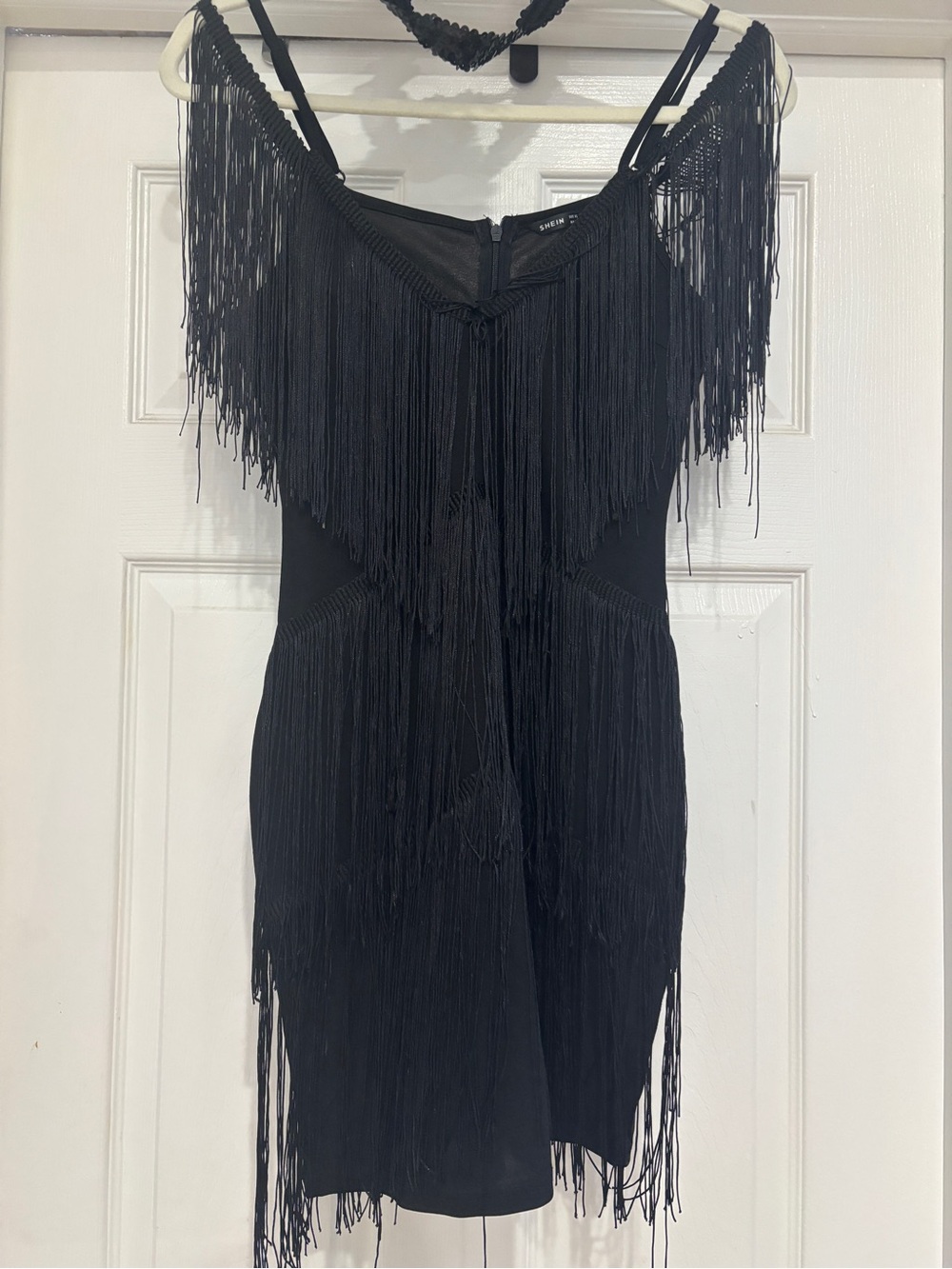 SHEIN Black Fringe Off-Shoulder Mini Dress